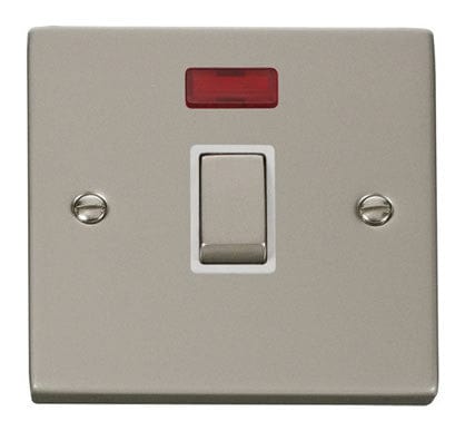 Pearl Nickel - White Inserts Pearl Nickel 1 Gang 20A Ingot DP Switch With Neon - White Trim