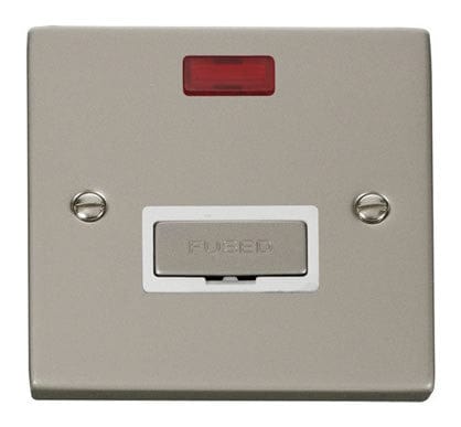 Pearl Nickel - White Inserts Pearl Nickel 13A Fused Ingot Connection Unit With Neon - White Trim