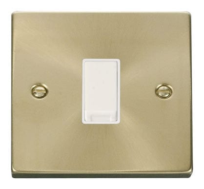 Satin Brass - White Inserts Satin Brass 10A 1 Gang 2 Way Light Switch - White Trim