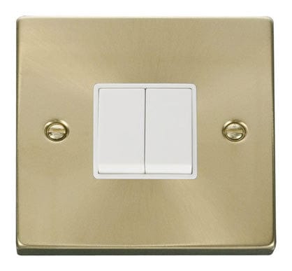 Satin Brass 10A 2 Gang 2 Way Light Switch - White Trim - SE Home