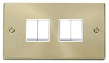 Satin Brass - White Inserts Satin Brass 10A 4 Gang 2 Way Light Switch - White Trim