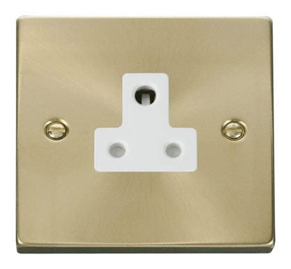 Satin Brass 1 Gang 5A Round Pin Socket - White Trim - SE Home