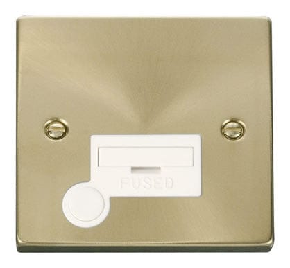 Satin Brass - White Inserts Satin Brass 13A Fused Connection Unit With Flex - White Trim
