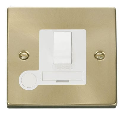 Satin Brass 13A Fused Connection Unit Switched With Flex - White Trim - SE Home