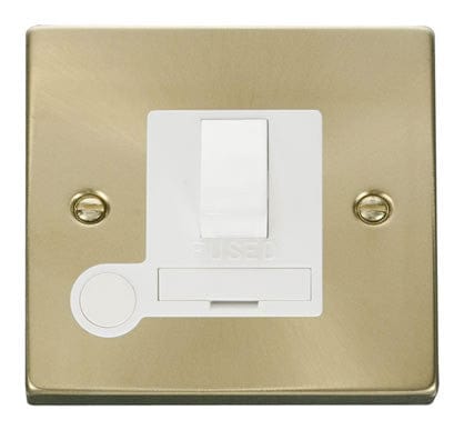 Satin Brass - White Inserts Satin Brass 13A Fused Connection Unit Switched With Flex - White Trim