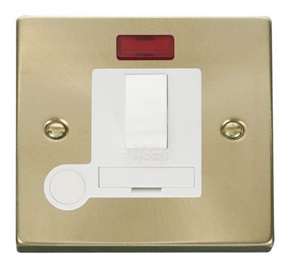 Satin Brass - White Inserts Satin Brass 13A Fused Connection Unit Switched With Neon With Flex - White Trim