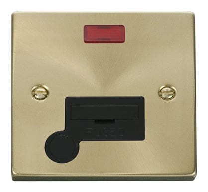 Satin Brass - Black Inserts Satin Brass 13A Fused Connection Unit With Neon With Flex - Black Trim