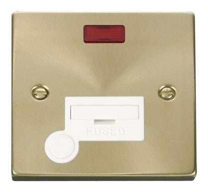 Satin Brass - White Inserts Satin Brass 13A Fused Connection Unit With Neon With Flex - White Trim