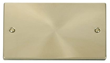 Satin Brass - White Inserts Satin Brass 2 Gang Blank Plate