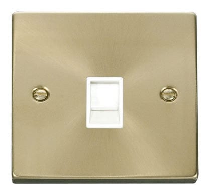 Satin Brass Rj11 Socket - White Trim - SE Home