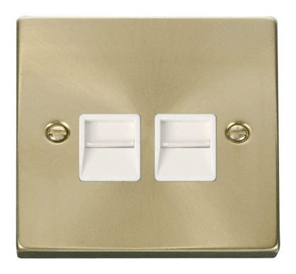 Satin Brass Master Telephone Twin Socket - White Trim - SE Home