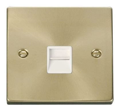 Satin Brass Secondary Telephone Single Socket - White Trim - SE Home