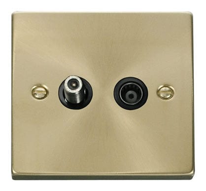 Satin Brass - Black Inserts Satin Brass Satellite And Isolated Coaxial 1 Gang Socket - Black Trim