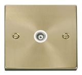 Satin Brass - White Inserts Satin Brass Single Isolated Coaxial Socket - White Trim