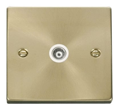 Satin Brass Single Isolated Coaxial Socket - White Trim - SE Home