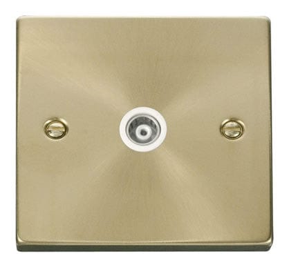 Satin Brass - White Inserts Satin Brass Single Isolated Coaxial Socket - White Trim