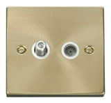 Satin Brass Satellite & Coaxial Socket 1 Gang - White Trim - SE Home