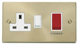 Satin Brass - White Inserts Satin Brass Cooker Control 45A With 13A Switched Plug Socket - White Trim