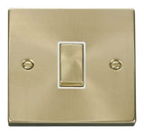 Satin Brass - White Inserts Satin Brass 10A 1 Gang 2 Way Ingot Light Switch - White Trim