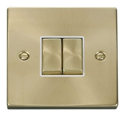 Satin Brass 10A 2 Gang 2 Way Ingot Light Switch - White Trim - SE Home