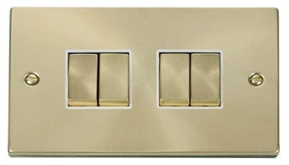 Satin Brass 10A 4 Gang 2 Way Ingot Light Switch - White Trim - SE Home