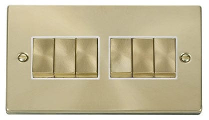 Satin Brass 10A 6 Gang 2 Way Ingot Light Switch - White Trim - SE Home