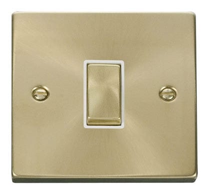 Satin Brass - White Inserts Satin Brass 10A 1 Gang Intermediate Ingot Light Switch - White Trim