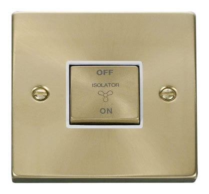 Satin Brass 10A 1 Gang Ingot 3 Pole Fan Isolation Switch - White Trim - SE Home