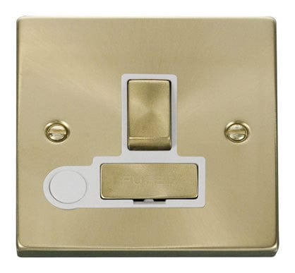 Satin Brass - White Inserts Satin Brass 13A Fused Ingot Connection Unit Switched With Flex - White Trim