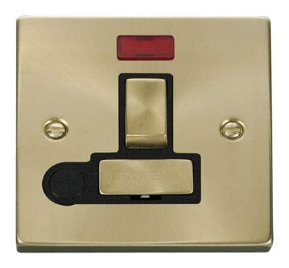 Satin Brass - Black Inserts Satin Brass 13A Fused Ingot Connection Unit Switched With Neon With Flex - Black Trim