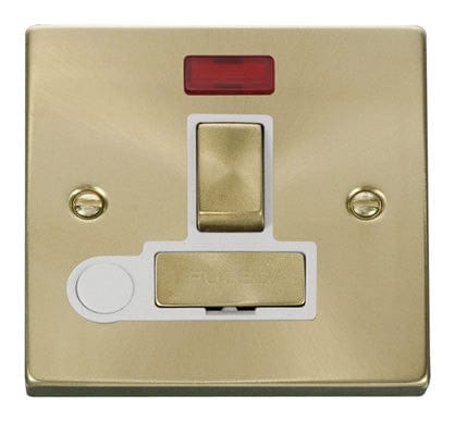 Satin Brass 13A Fused Ingot Connection Unit Switched With Neon With Flex - White Trim - SE Home