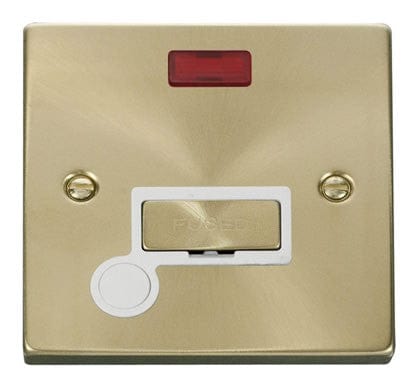 Satin Brass - White Inserts Satin Brass 13A Fused Ingot Connection Unit With Neon With Flex - White Trim