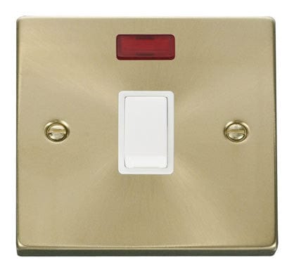 Satin Brass - White Inserts Satin Brass 1 Gang 20A DP Switch With Neon - White Trim