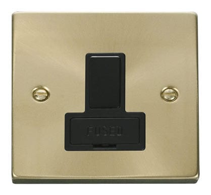 Satin Brass - Black Inserts Satin Brass 13A Fused Connection Unit Switched - Black Trim