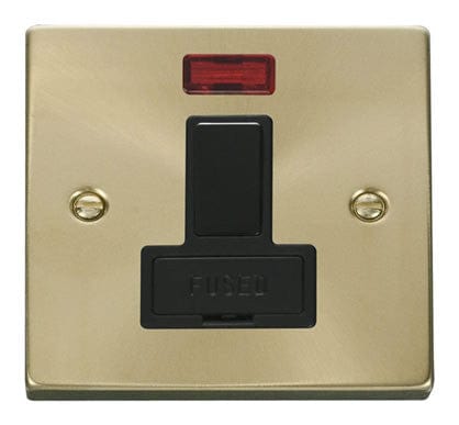 Satin Brass - Black Inserts Satin Brass 13A Fused Connection Unit Switched With Neon - Black Trim