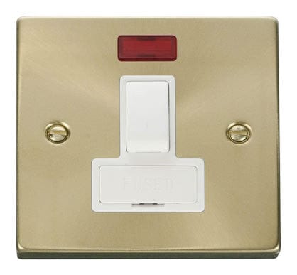Satin Brass 13A Fused Connection Unit Switched With Neon - White Trim - SE Home
