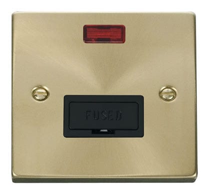 Satin Brass - Black Inserts Satin Brass 13A Fused Connection Unit With Neon - Black Trim