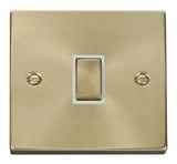 Satin Brass - White Inserts Satin Brass 1 Gang 20A Ingot DP Switch - White Trim