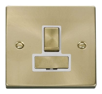 Satin Brass - White Inserts Satin Brass 13A Fused Ingot Connection Unit Switched - White Trim