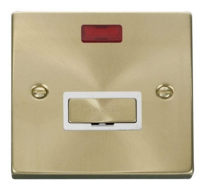 Satin Brass 13A Fused Ingot Connection Unit With Neon - White Trim - SE Home
