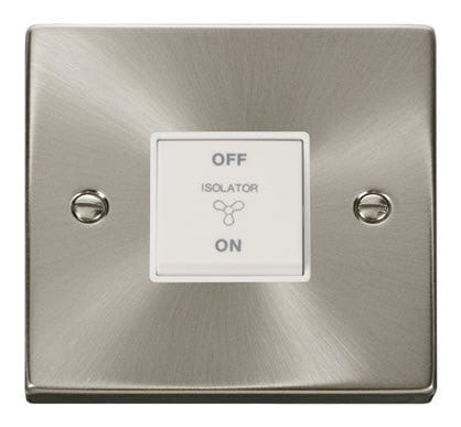 Satin Chrome 10A 3 Pole Fan Isolation Switch - White Trim - SE Home