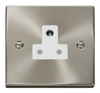 Satin Chrome 1 Gang 5A Round Pin Socket - White Trim - SE Home