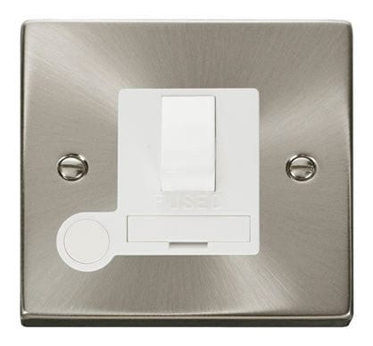 Satin Chrome 13A Fused Connection Unit Switched With Flex - White Trim - SE Home