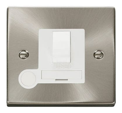 Satin Chrome - White Inserts Satin Chrome 13A Fused Connection Unit Switched With Flex - White Trim