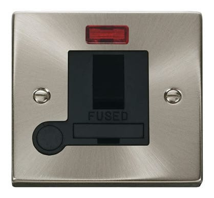 Satin Chrome - Black Inserts Satin Chrome 13A Fused Connection Unit Switched With Neon With Flex - Black Trim