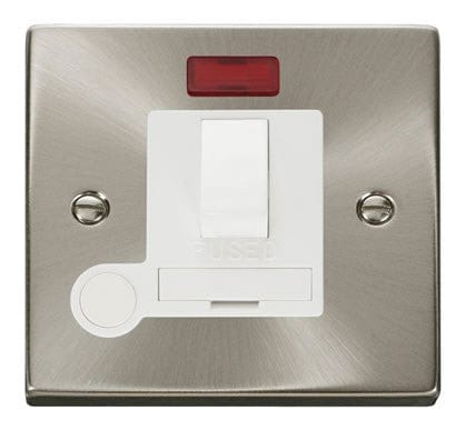 Satin Chrome - White Inserts Satin Chrome 13A Fused Connection Unit Switched With Neon With Flex - White Trim