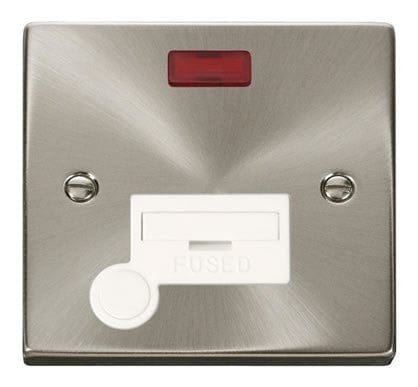 Satin Chrome 13A Fused Connection Unit With Neon With Flex - White Trim - SE Home