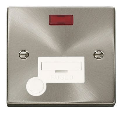 Satin Chrome - White Inserts Satin Chrome 13A Fused Connection Unit With Neon With Flex - White Trim