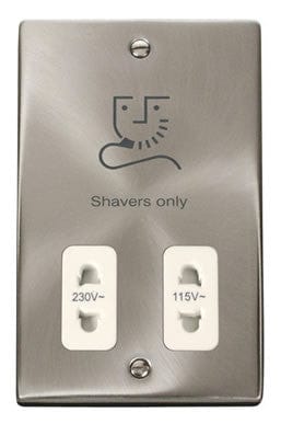 Satin Chrome Shaver Socket 115v/230v - White Trim - SE Home