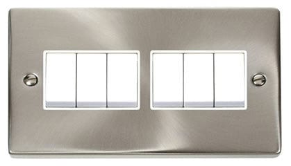 Satin Chrome 10A 6 Gang 2 Way Light Switch - White Trim - SE Home